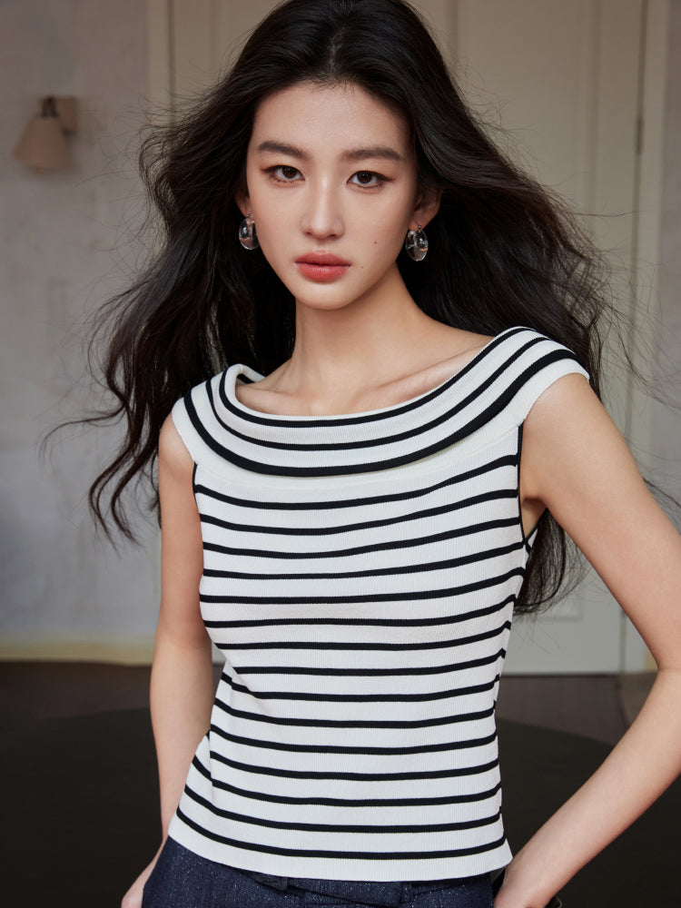 off shoulder striped knit tops