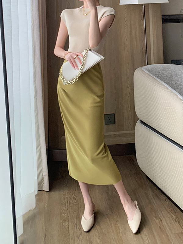 round neck french sleeve slim fit light beige tops