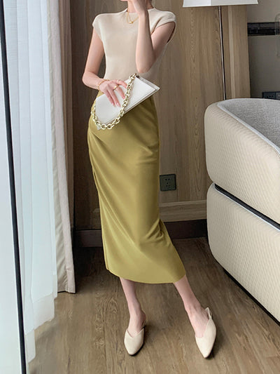 round neck french sleeve slim fit light beige tops