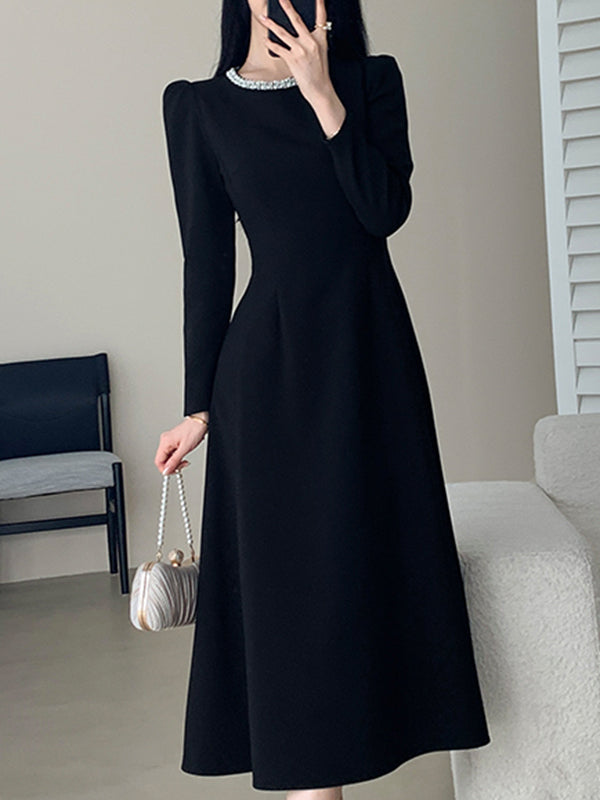 bijou neck black elegant dress