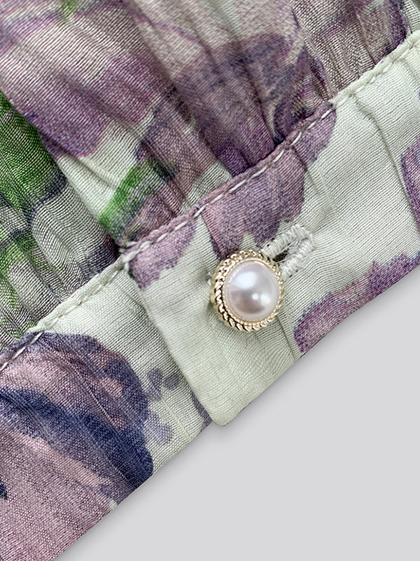 v neck flower tencel long one piece