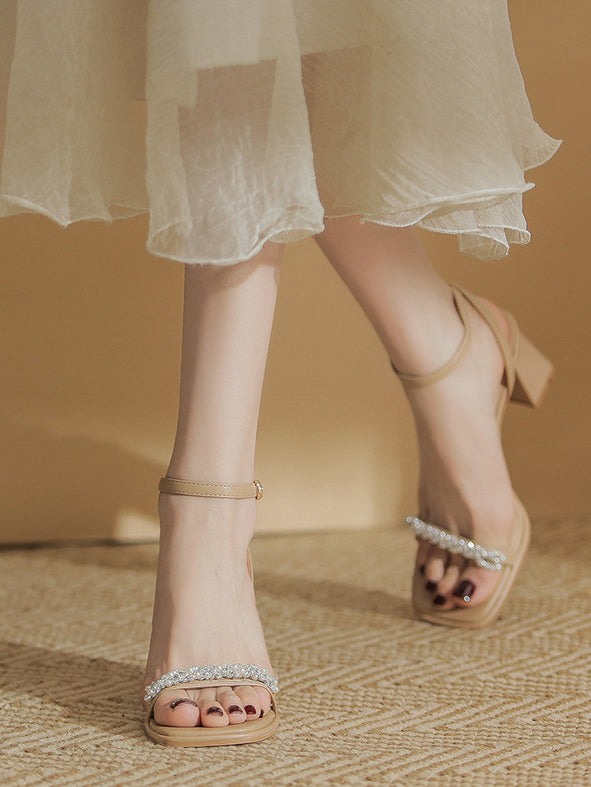 pearl bijou chunky heel sandals