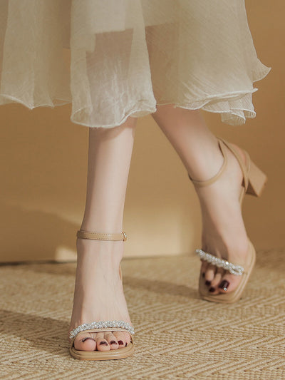 pearl bijou chunky heel sandals
