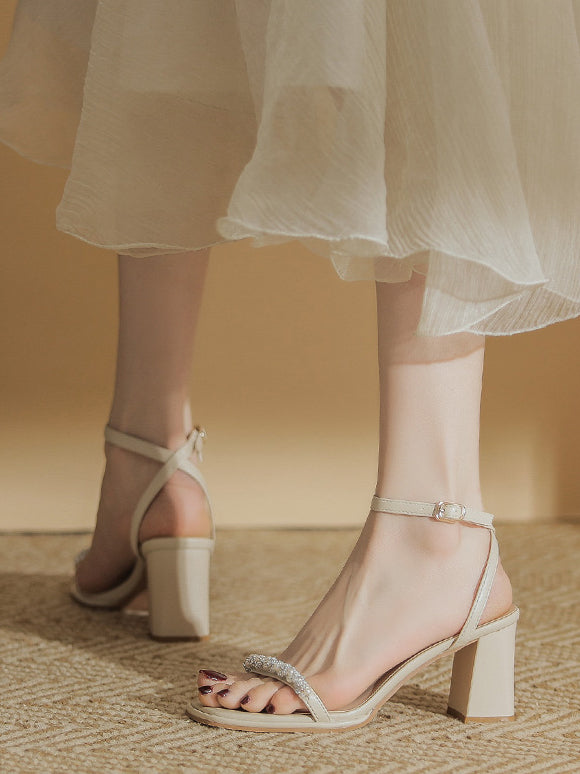 pearl bijou chunky heel sandals