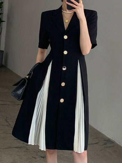 black short sleeve suit style pleats one piece