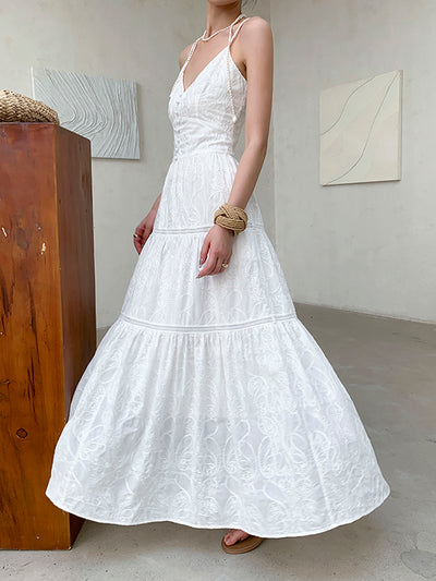white camisole tiered long dress