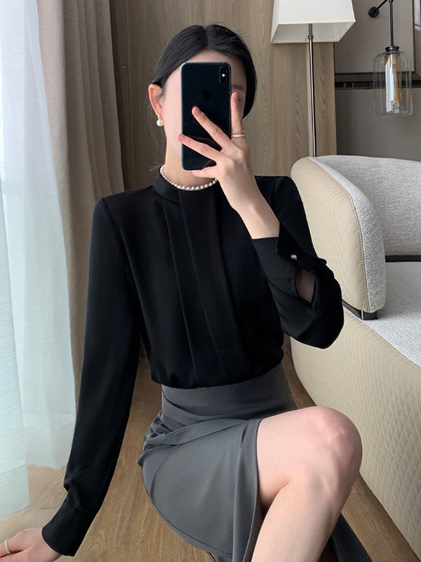 pearl neck black shirt