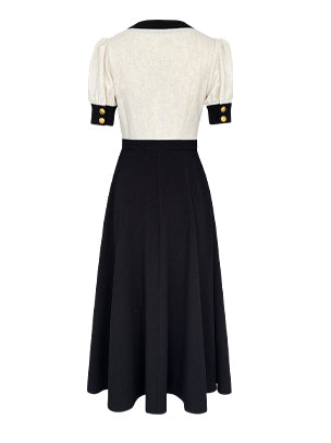 v neck bicolor gold button long one piece