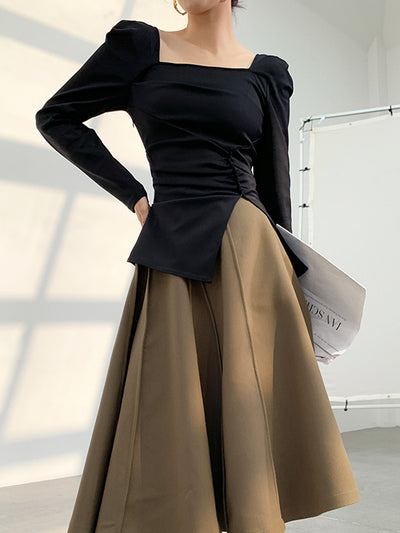 square collar slim slit tops