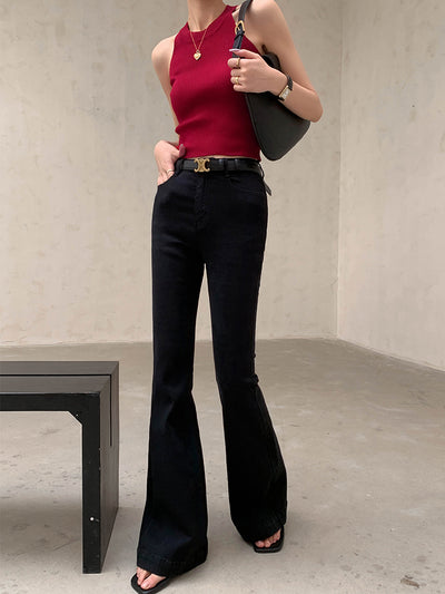 high waist flare slim fit black jeans