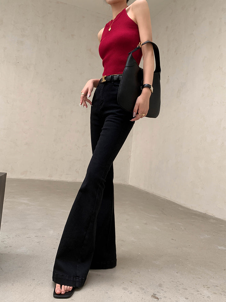 high waist flare slim fit black jeans