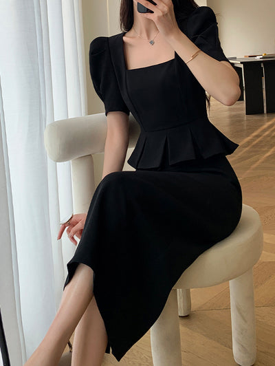 square neck peplum long one piece