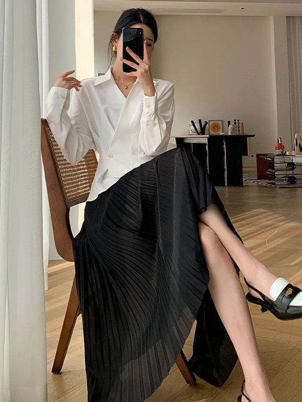black pleats long skirt