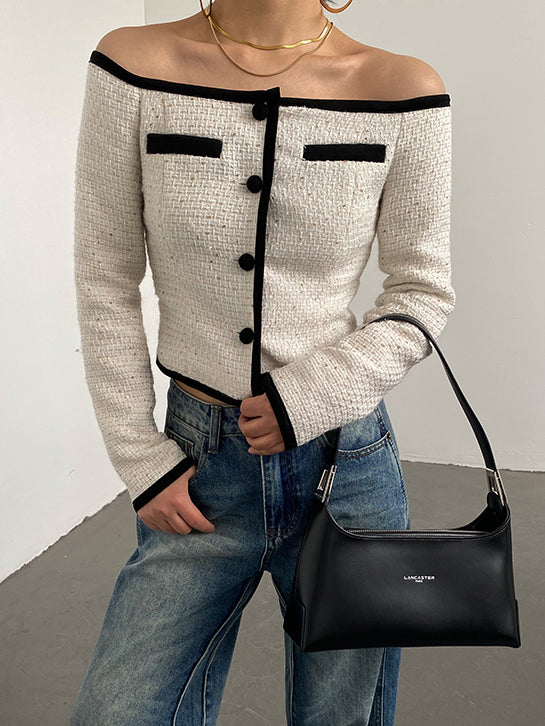 off shoulder tweed short tops