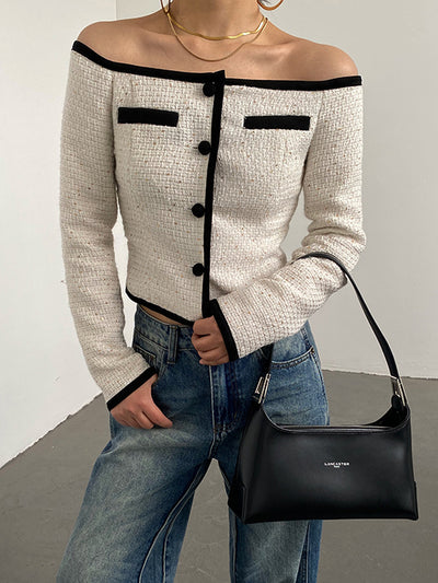 off shoulder tweed short tops