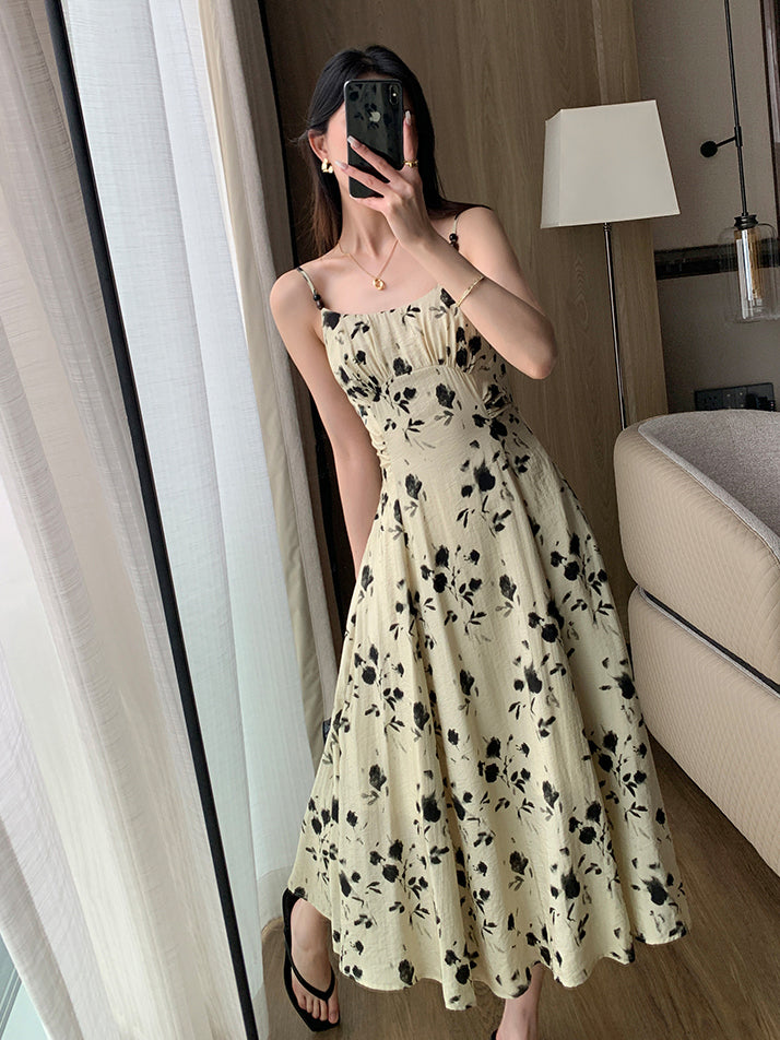 french flower camisole long one piece