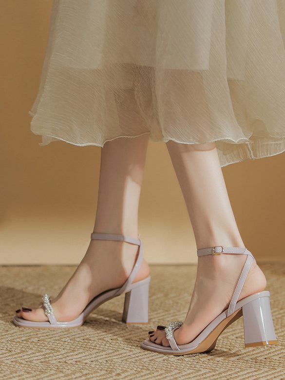 pearl bijou chunky heel sandals