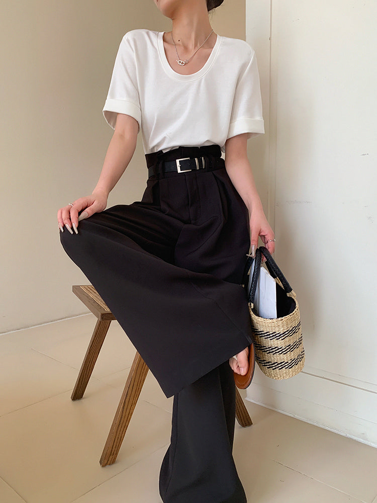 high waist slim wide black pants