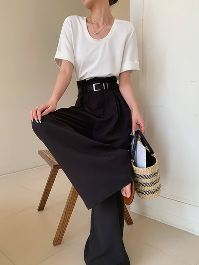 high waist slim wide black pants