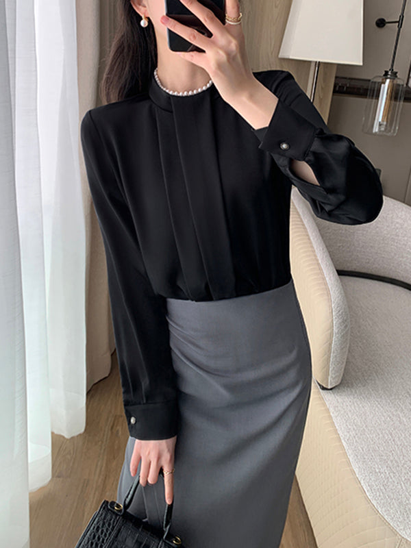 pearl neck black shirt