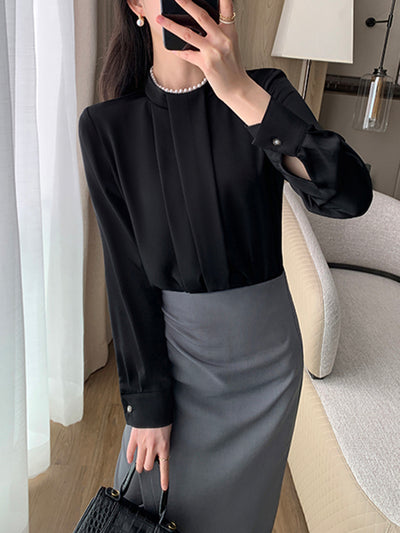pearl neck black shirt