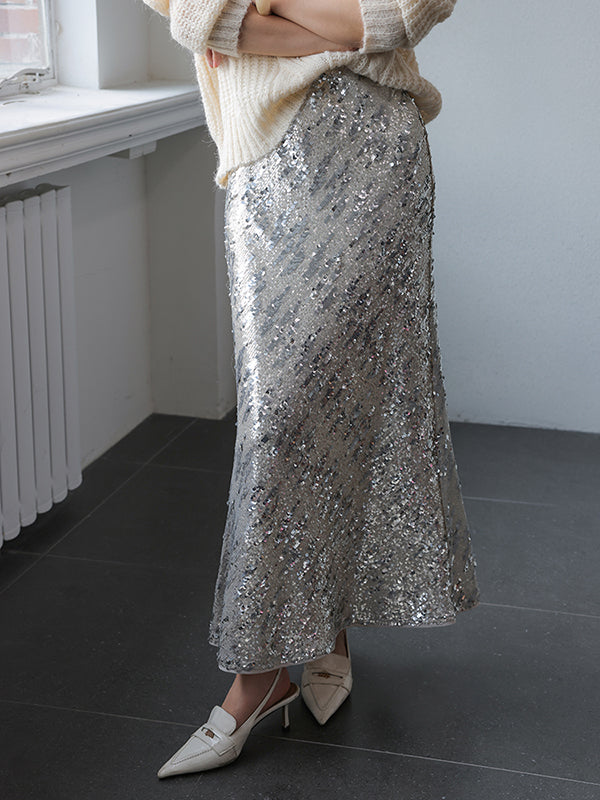 high end sequin long tight skirt