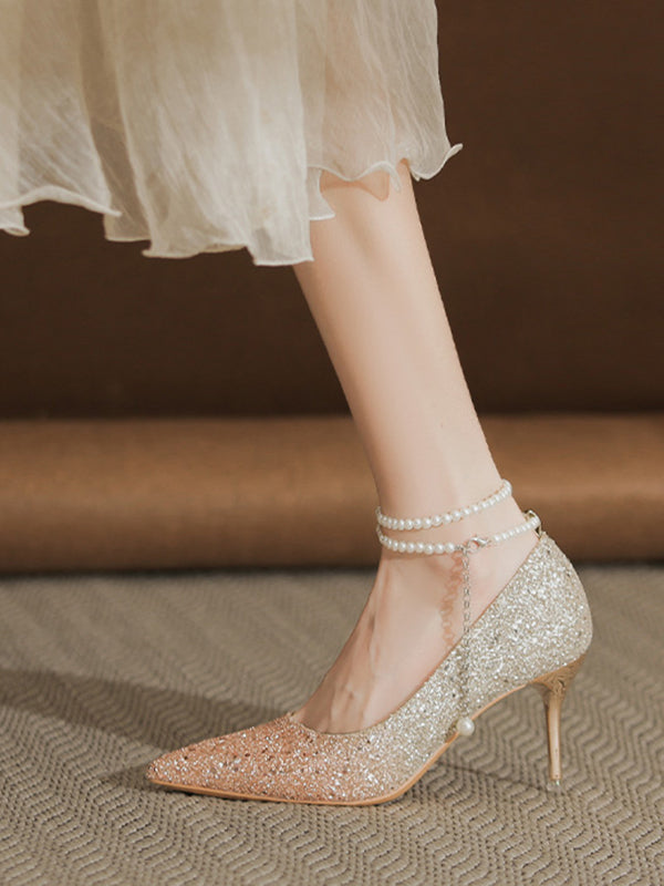 gradation pearl strap pumps