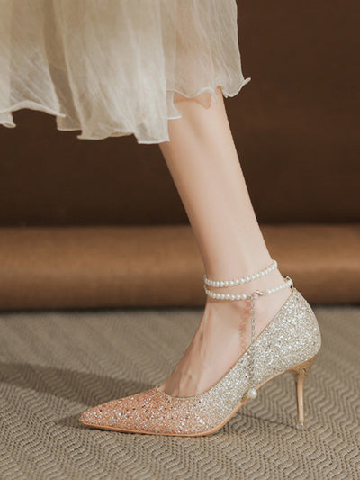 gradation pearl strap pumps