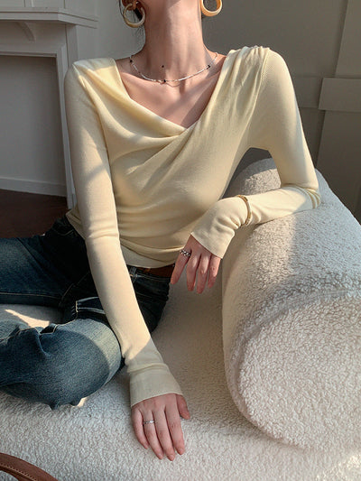 asymmetry neck long sleeve knit tops