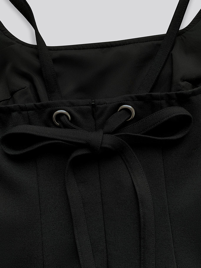 camisole flare back ribbon mini dress