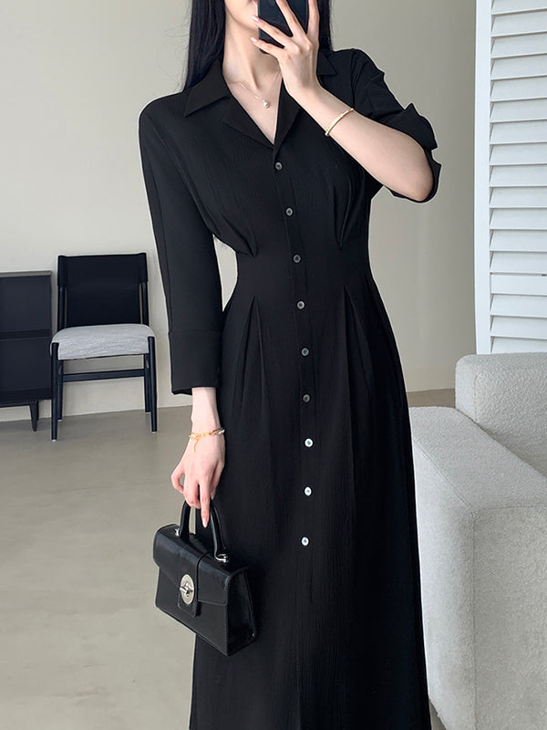 button shirt black long dress