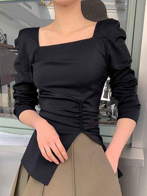 square collar slim slit tops