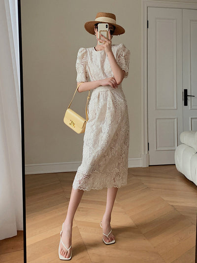 puff sleeve lace tight one piece
