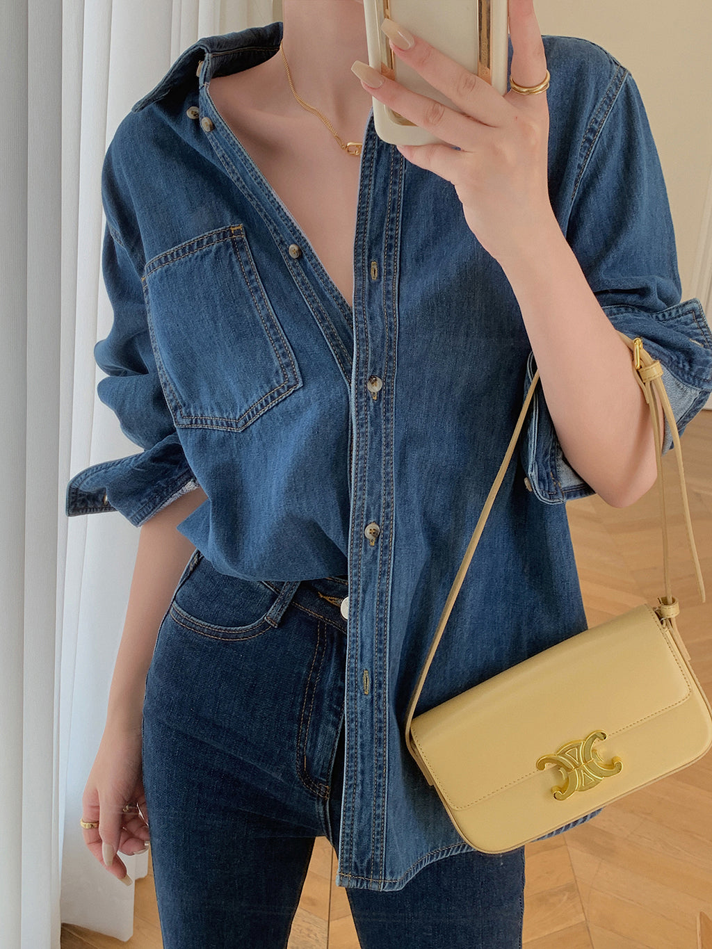 retro blue denim shirt