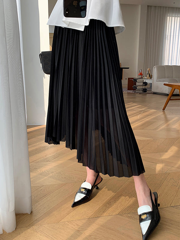 black pleats long skirt