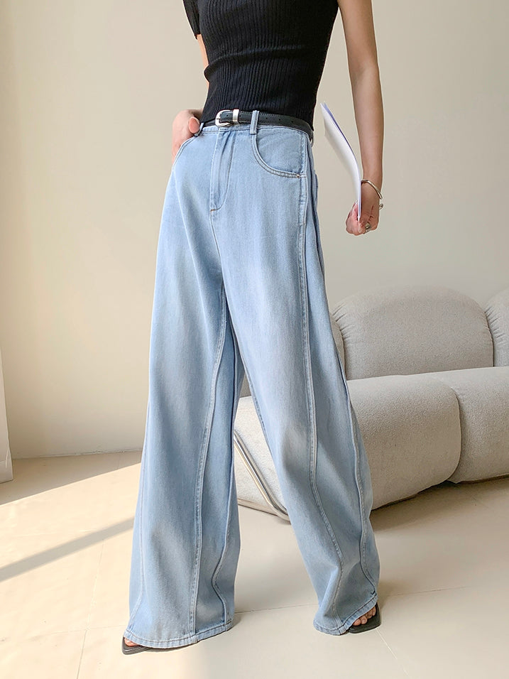 high waist light blue wide cut long denim pants