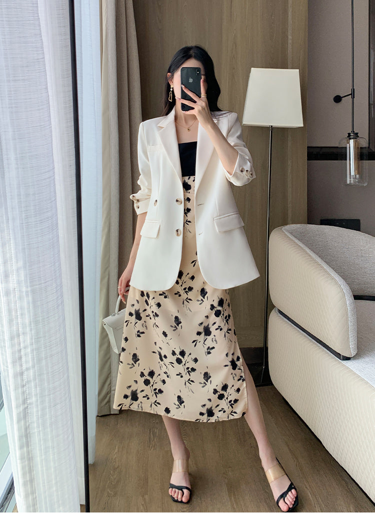 french flower square neck slit long one piece
