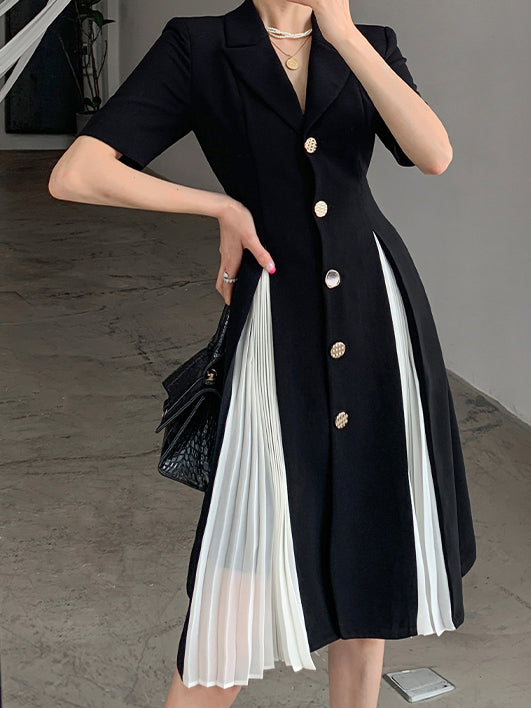 black short sleeve suit style pleats one piece