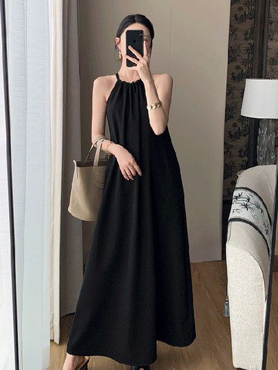 2way halter neck camisole black dress