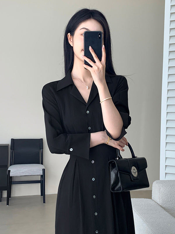 button shirt black long dress