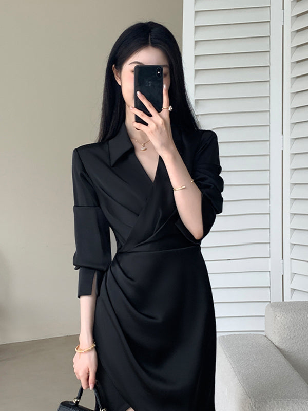 high end waist slim drape shirt dress