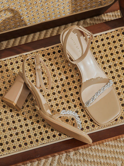 pearl bijou chunky heel sandals