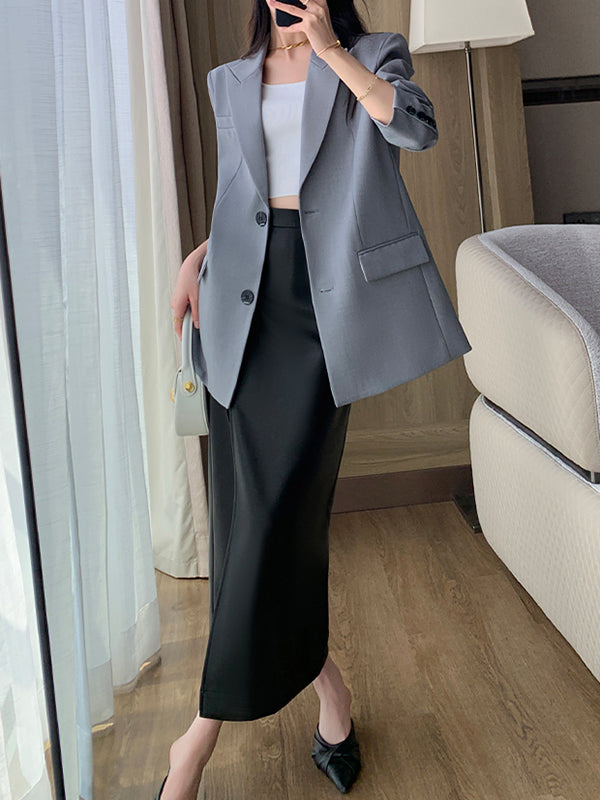 high waist slim slit leather long skirt