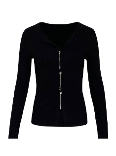 black slim fit v neck chain tops