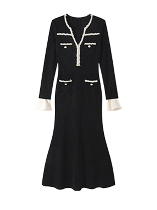 high end bicolor ruffle dress