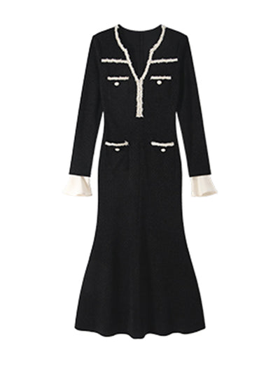 high end bicolor ruffle dress