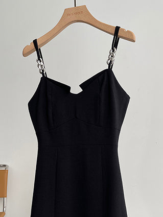 silver chain black tight mini dress
