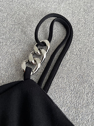 silver chain black tight mini dress