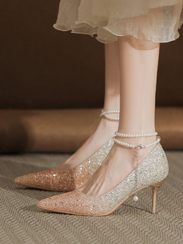 gradation pearl strap pumps