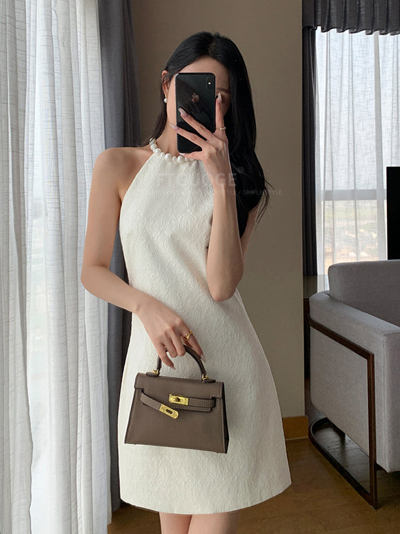 halter neck white tight mini one piece